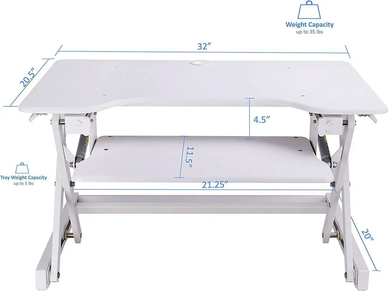 Alt view image 3 of 7 - Rocelco 32" Height Adjustable Standing Desk Converter - Sit Stand Computer Workstation Riser - Dual Monitor Retractable Keyboard Tray Gas Spring Assist - Black (R EADRW)