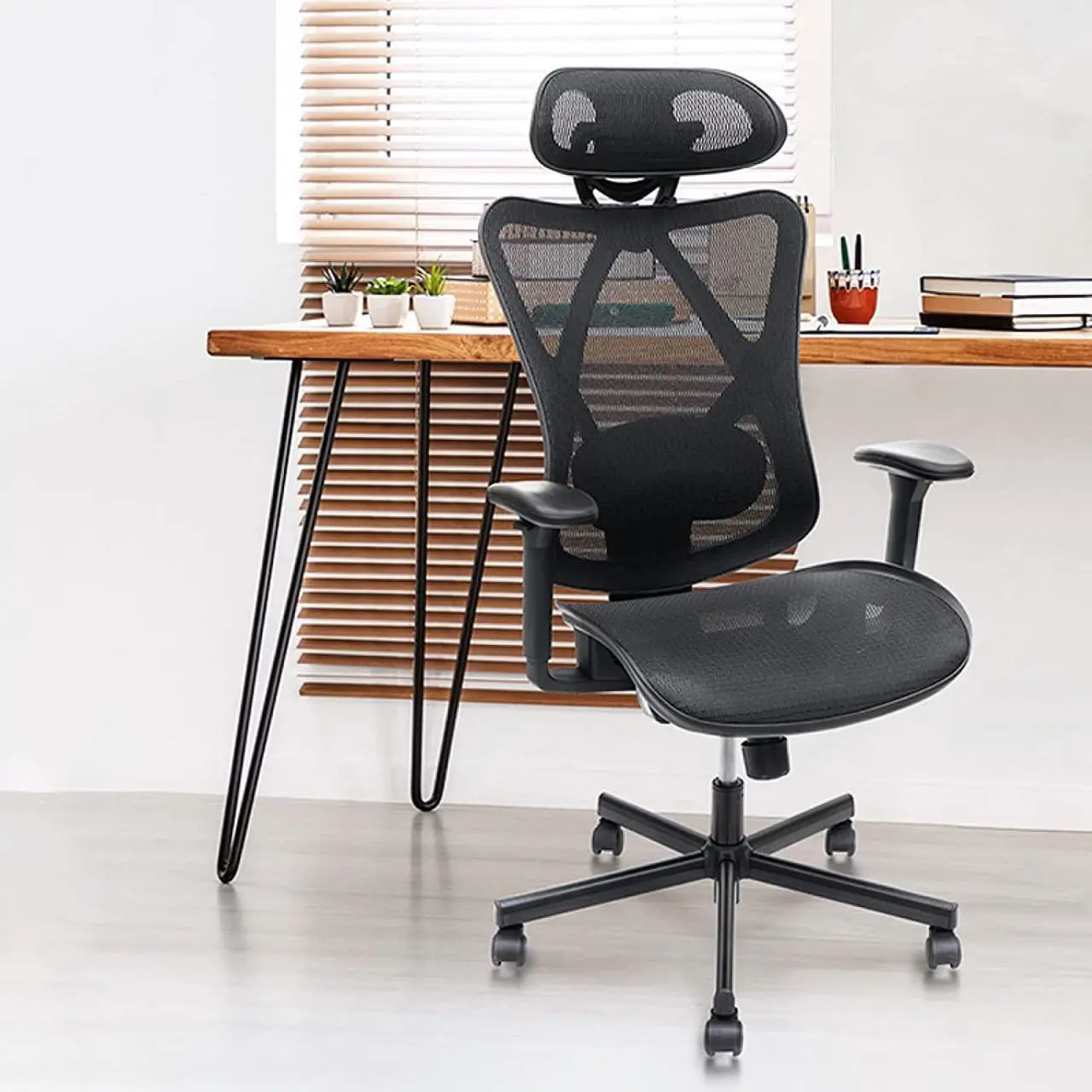 Alt view image 2 of 7 - Mesh Office Chair,Ergonomic Office Chairs with Wheels,Adjustable Lumbar Support,Armrest,Headrest-Tilt High Back Desk Chair with Mute Wheel for Office, Home, Gaming