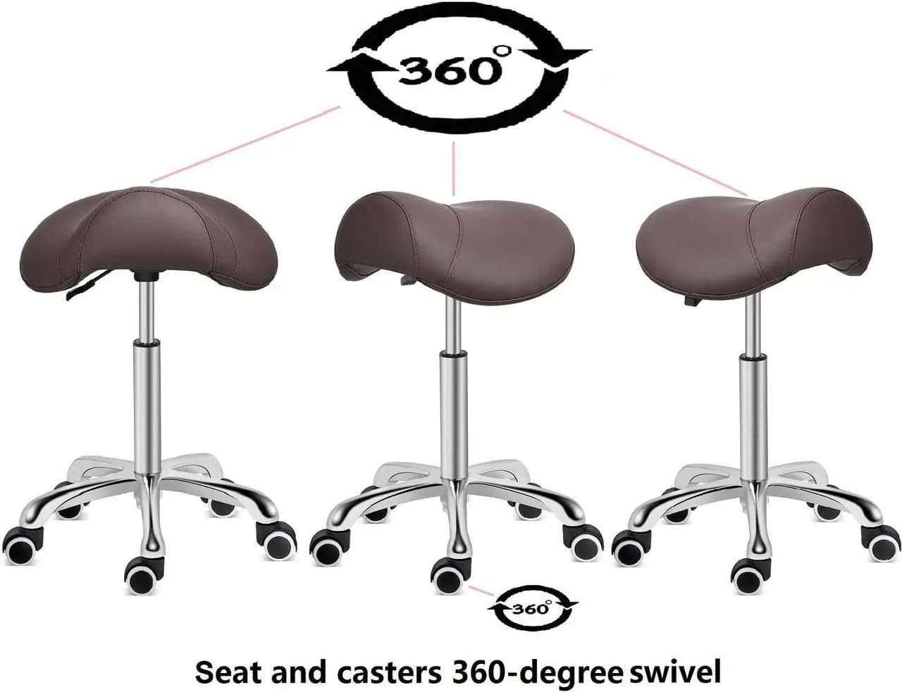 Alt view image 2 of 7 - Kaleurrier Saddle Stool Rolling Swivel Height Adjustable with Wheels,Heavy Duty Stool,Ergonomic Stool Chair for Lab,Clinic,Dentist,Salon,Massage,Office and Home Kitchen (Coffee, Without Back)