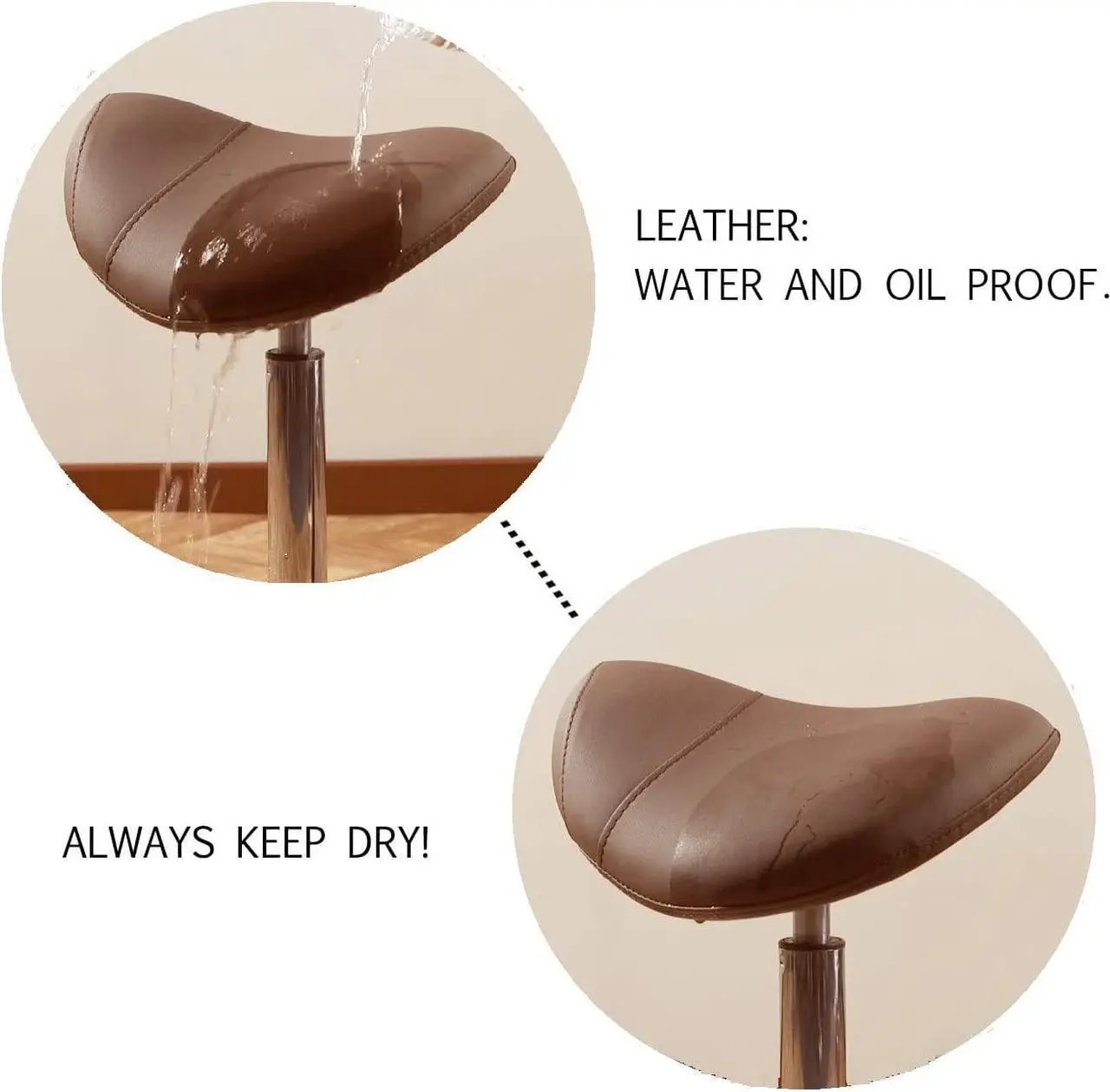 Alt view image 5 of 7 - Kaleurrier Saddle Stool Rolling Swivel Height Adjustable with Wheels,Heavy Duty Stool,Ergonomic Stool Chair for Lab,Clinic,Dentist,Salon,Massage,Office and Home Kitchen (Coffee, Without Back)