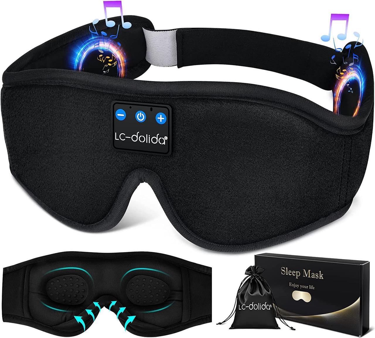 LC-dolida Sleep Mask with Bluetooth Headphones Bluetooth Sleep Mask Sleep Headphones,3D Eye Mask for Sleeping Mask Music Sleeping Headphones for Side Sleepers Meditation Gifts Gadgets for Men Women