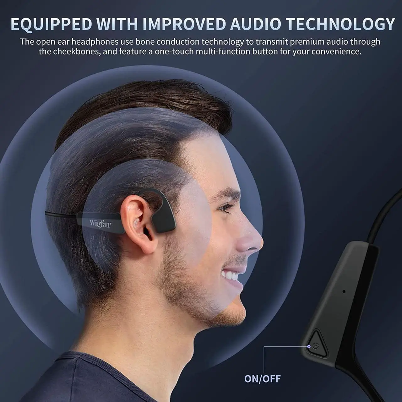 Alt view image 2 of 6 - Bone Conduction Headphones Premium Open-Ear Wireless Bluetooth Sport Headphones with Microphones, Sweatproof Waterproof Wireless Earphones for Running, Gym, Hiking, Cycling