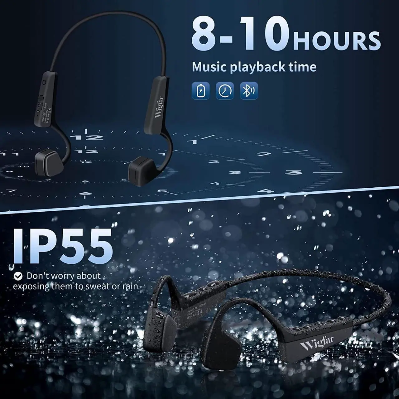 Alt view image 4 of 6 - Bone Conduction Headphones Premium Open-Ear Wireless Bluetooth Sport Headphones with Microphones, Sweatproof Waterproof Wireless Earphones for Running, Gym, Hiking, Cycling