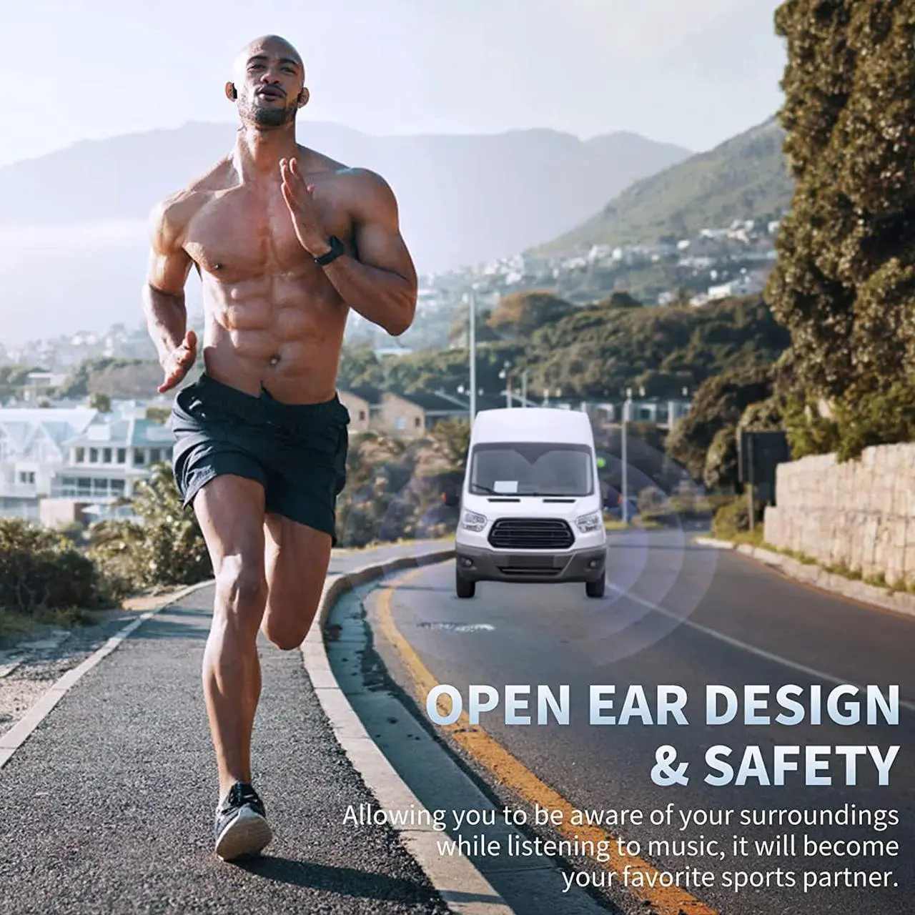 Alt view image 3 of 6 - Bone Conduction Headphones Premium Open-Ear Wireless Bluetooth Sport Headphones with Microphones, Sweatproof Waterproof Wireless Earphones for Running, Gym, Hiking, Cycling