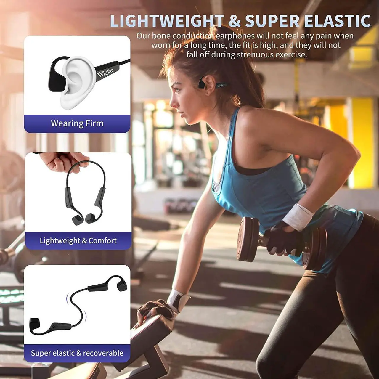 Alt view image 6 of 6 - Bone Conduction Headphones Premium Open-Ear Wireless Bluetooth Sport Headphones with Microphones, Sweatproof Waterproof Wireless Earphones for Running, Gym, Hiking, Cycling