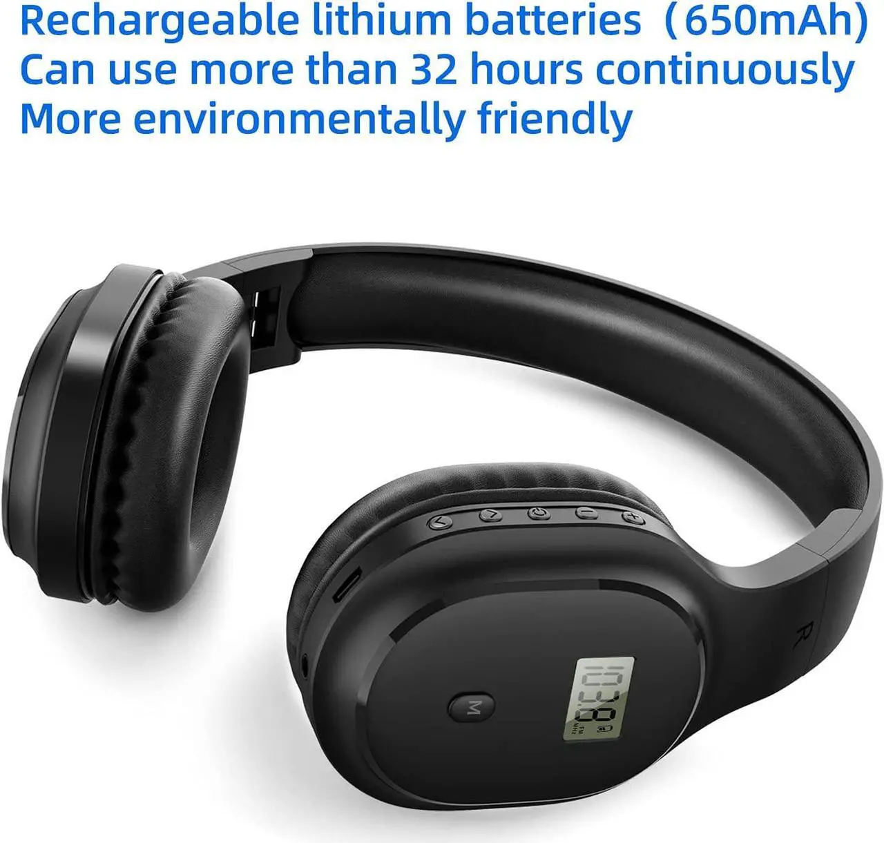 Alt view image 2 of 7 - Wireless Headphones with FM Radio and Bluetooth 5.0, Rechargeable Portable Headset with Built-in Microphone, Lightweight and Comfortable Ear Muffs for Jogging, Mowing, Cycling, and More