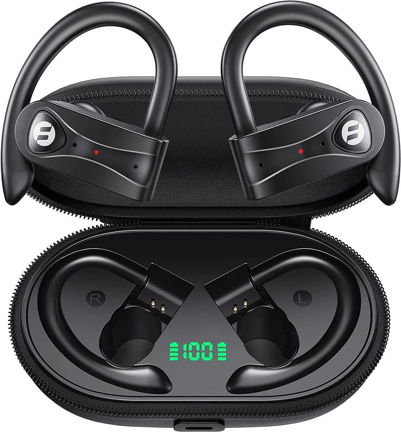 Main image of Bluetooth Headphones Noise Canceling 4 Mics Clear Call Stereo Bass Sound 60H Playtime Wireless Charging Case Over Ear Earphones LED Digital Display Headset with Earhooks for Sports Running Workout Gym