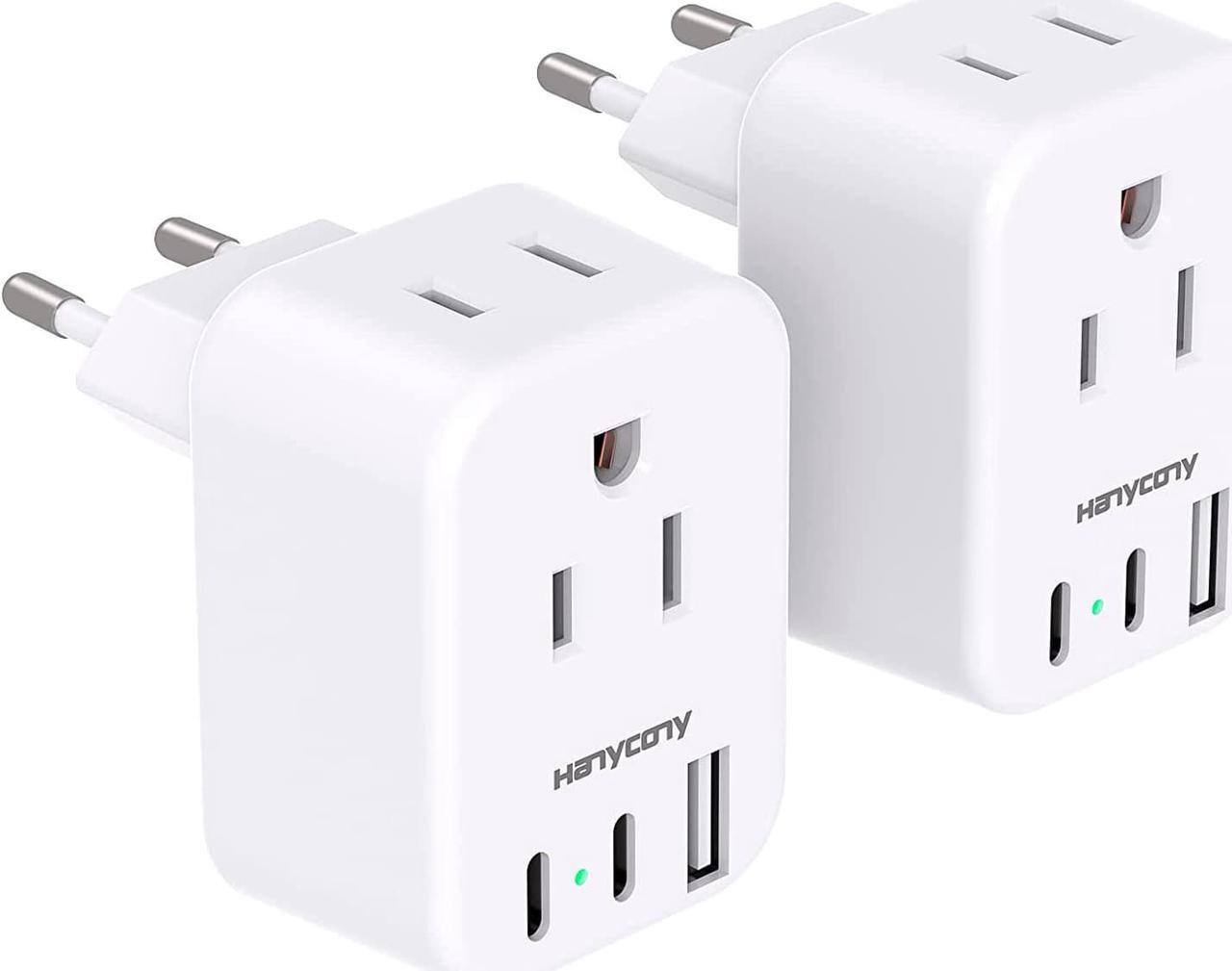Main image of European Travel Plug Adapter for International, Italy Spain Power Adapter, 2 Outlets 2 USB C Ports, Type C Adapter Travel Cruise Essentials for Amercian US to Most Europe France Germany EU, 2 Pack