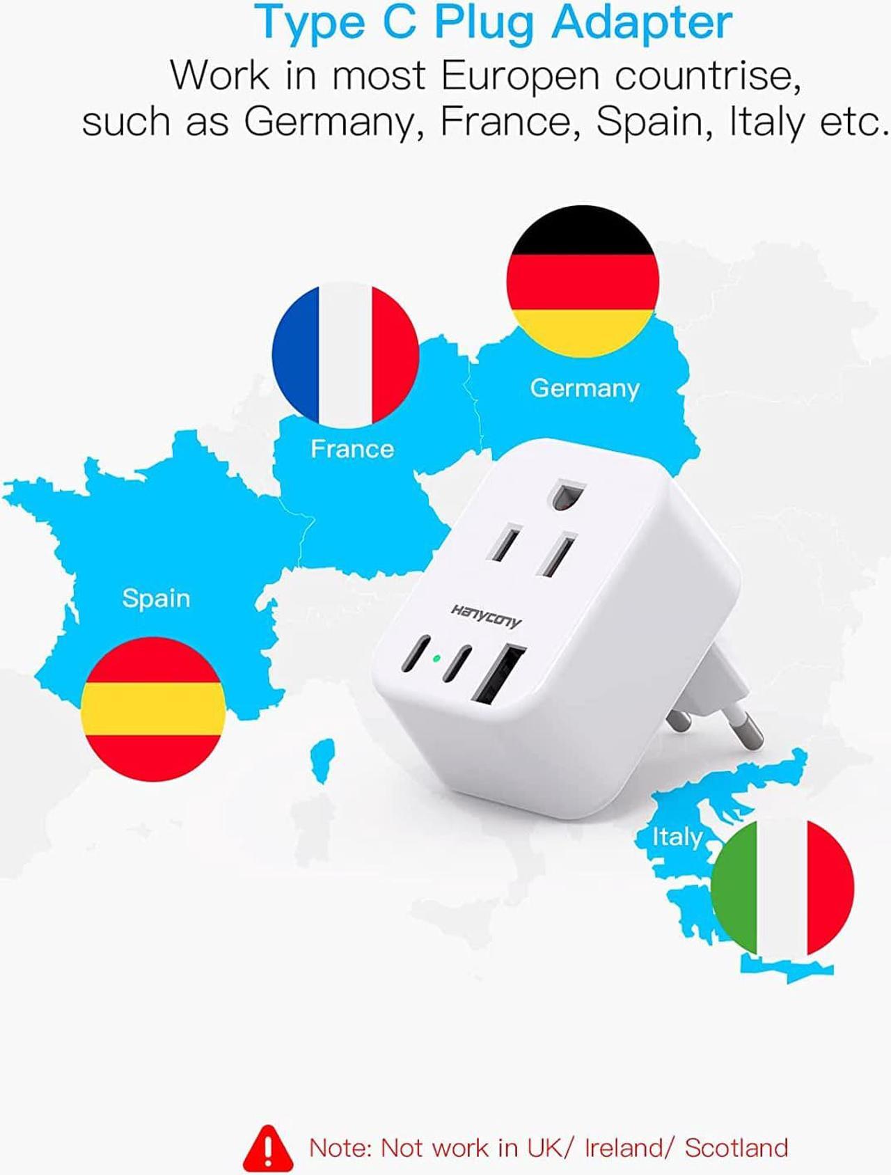 Alt view image 6 of 7 - European Travel Plug Adapter for International, Italy Spain Power Adapter, 2 Outlets 2 USB C Ports, Type C Adapter Travel Cruise Essentials for Amercian US to Most Europe France Germany EU, 2 Pack