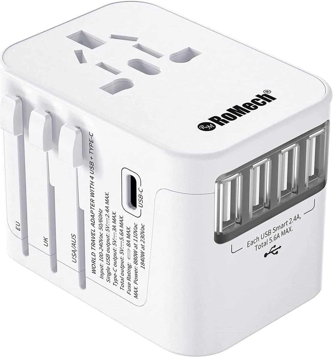 Main image of Universal Travel Adapter 5.6A Smart Power International Plug Adaptor AC Wall Charger for Global Travelling USA Europe EU UK AUS (Type C + Four Type A White)