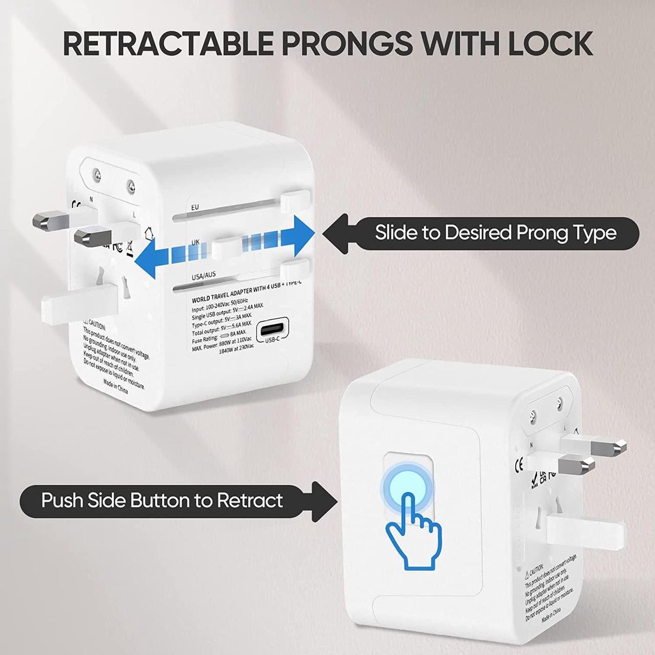 Alt view image 3 of 7 - Universal Travel Adapter 5.6A Smart Power International Plug Adaptor AC Wall Charger for Global Travelling USA Europe EU UK AUS (Type C + Four Type A White)