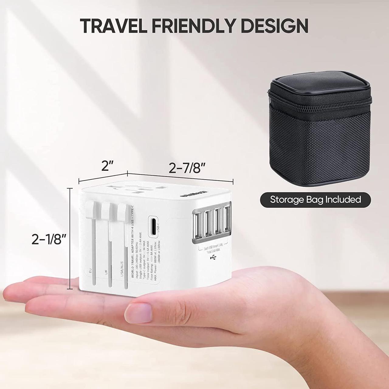 Alt view image 4 of 7 - Universal Travel Adapter 5.6A Smart Power International Plug Adaptor AC Wall Charger for Global Travelling USA Europe EU UK AUS (Type C + Four Type A White)