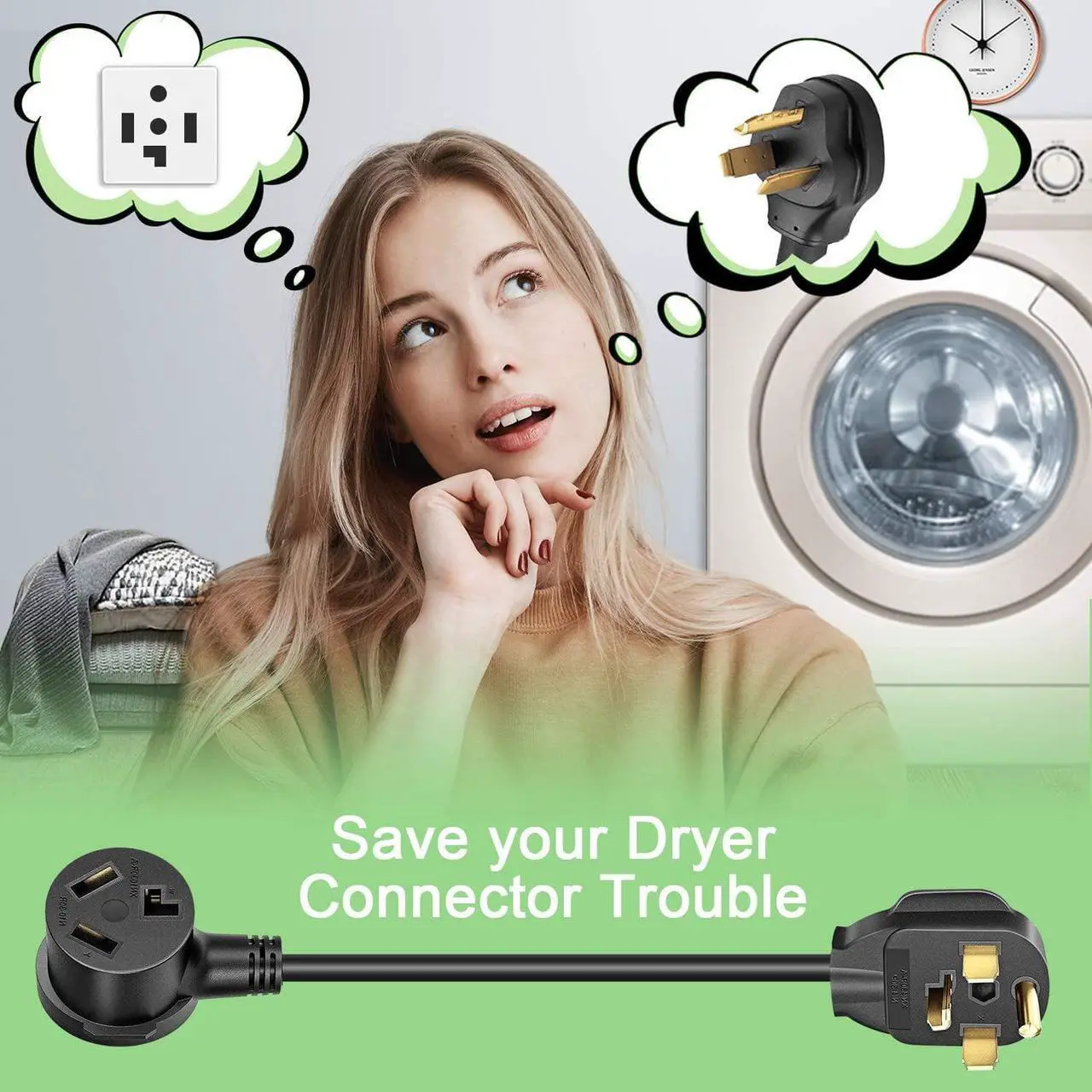 Alt view image 2 of 7 - Dryer Outlet Adapter, Dryer Plug Cord Nema 14-30P Male to 10-30R Female, 3 Prong to 4 Prong Dryer Plug Converter