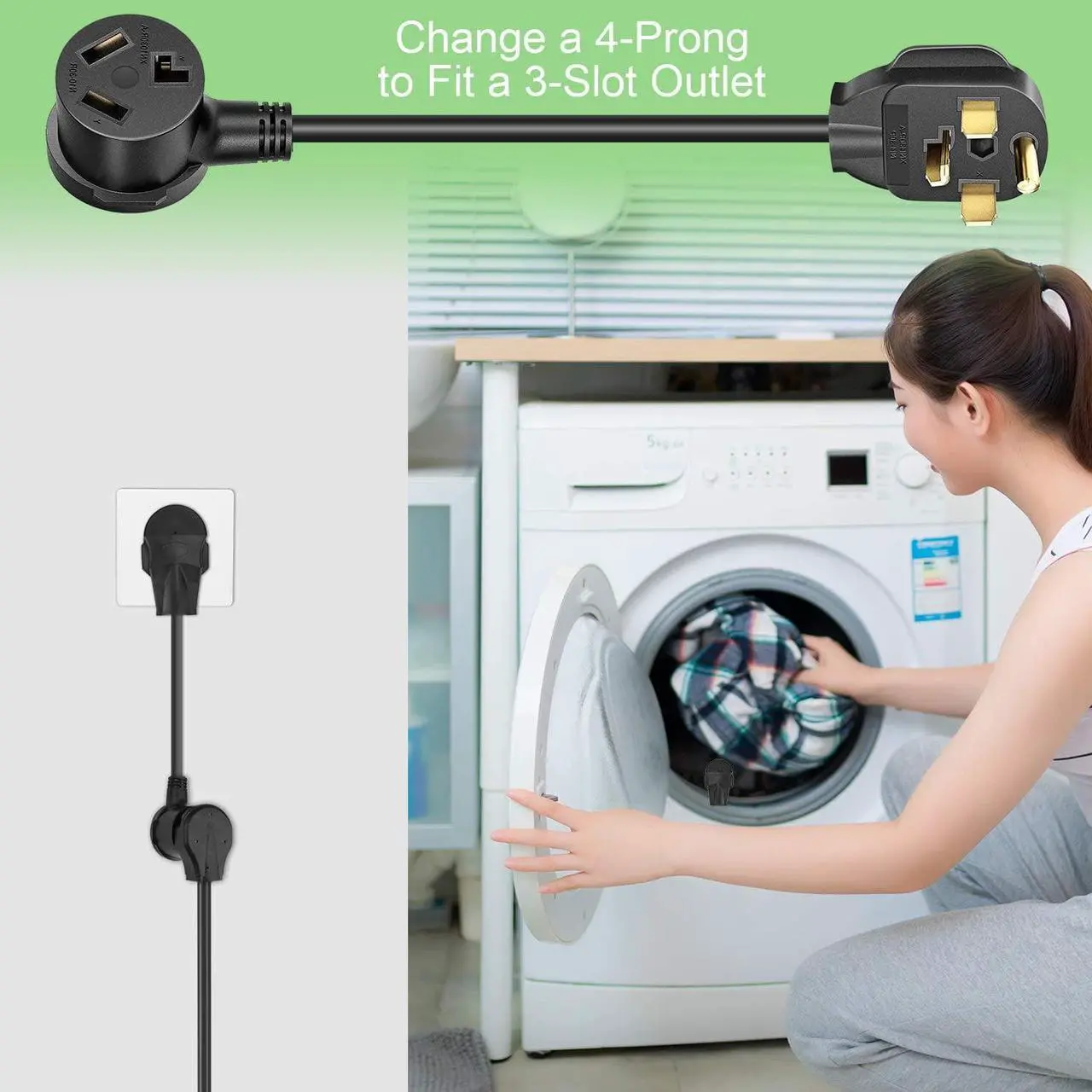Alt view image 5 of 7 - Dryer Outlet Adapter, Dryer Plug Cord Nema 14-30P Male to 10-30R Female, 3 Prong to 4 Prong Dryer Plug Converter