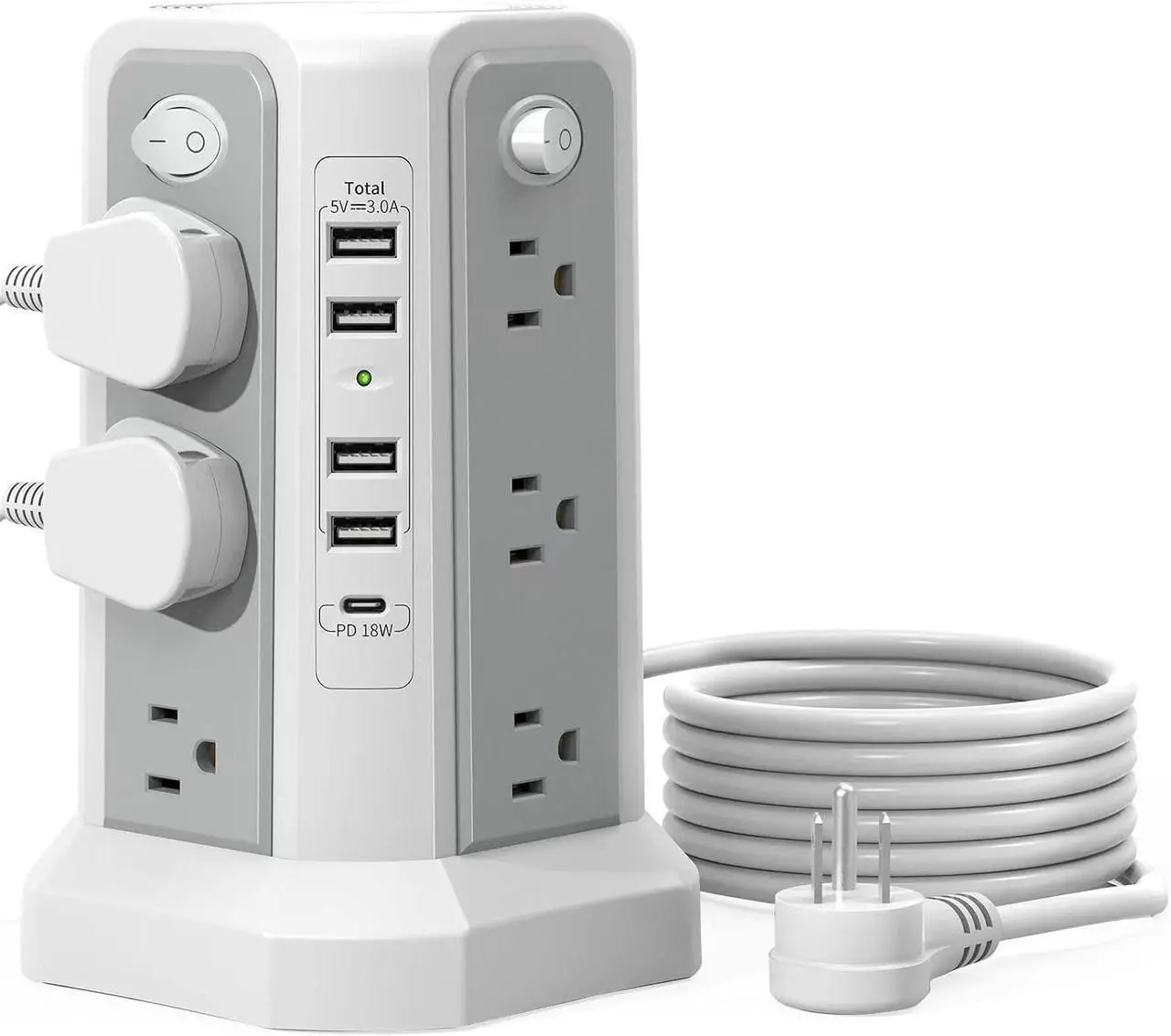 Main image of Surge Protector Power Strip Tower with USB C Port(PD18W),10FT Extension Cord with 12 AC Outlets 5 USB Charging Ports, PASSUS Power Tower Surge Protection for Home Office DormRoom