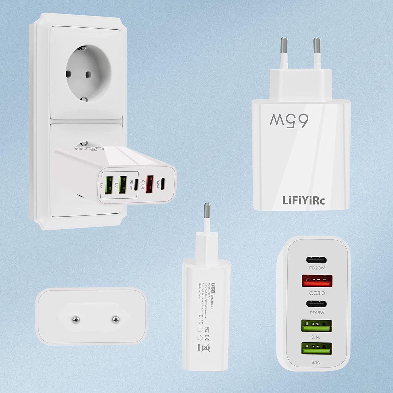 Alt view image 6 of 7 - European USB C Charger Block, PD20W QC3.0 Fast Charging Multi Ports, 2 USB C 3 USB A Europe Plug Compatible for iPhone 15 14 13 12 11 Pro Max XS XR X SE Plus, Samsung S22 S21 A13, Phones