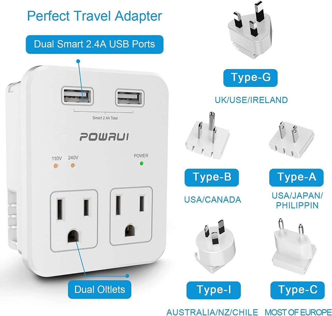 Alt view image 3 of 7 - Travel Essentials European Plug Adapter - International Power Plug with 2 USB Ports & 2 US Outlets Plug for Europe UK China Australia Japan Fit for Laptop Cell Phones (Not Voltage Converter)