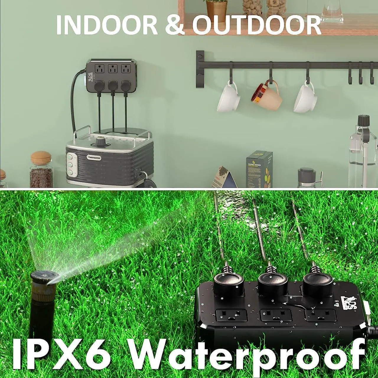 Alt view image 6 of 6 - IPX6 Outdoor Power Strip Weatherproof, Waterproof Surge Protector with 6 Wide Outlet with 3 USB Ports, 6FT Long Extension Cord, Wall Mountable for Outside Decorations and More UL Listed(Black)