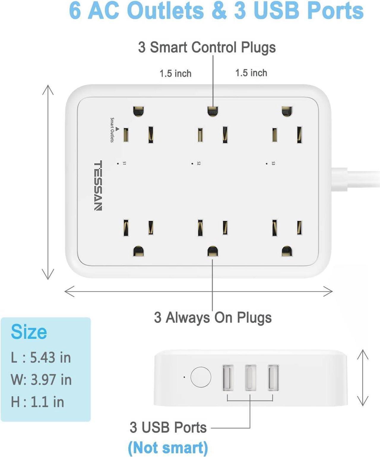 Alt view image 2 of 7 - Smart Power Strip, TESSAN WiFi Flat Plug Strip with 3 Smart Outlets and 3 USB Ports, 6 Feet Extension Cord, Wall Mountable Surge Protector, Compatible with Alexa and Google Home, White