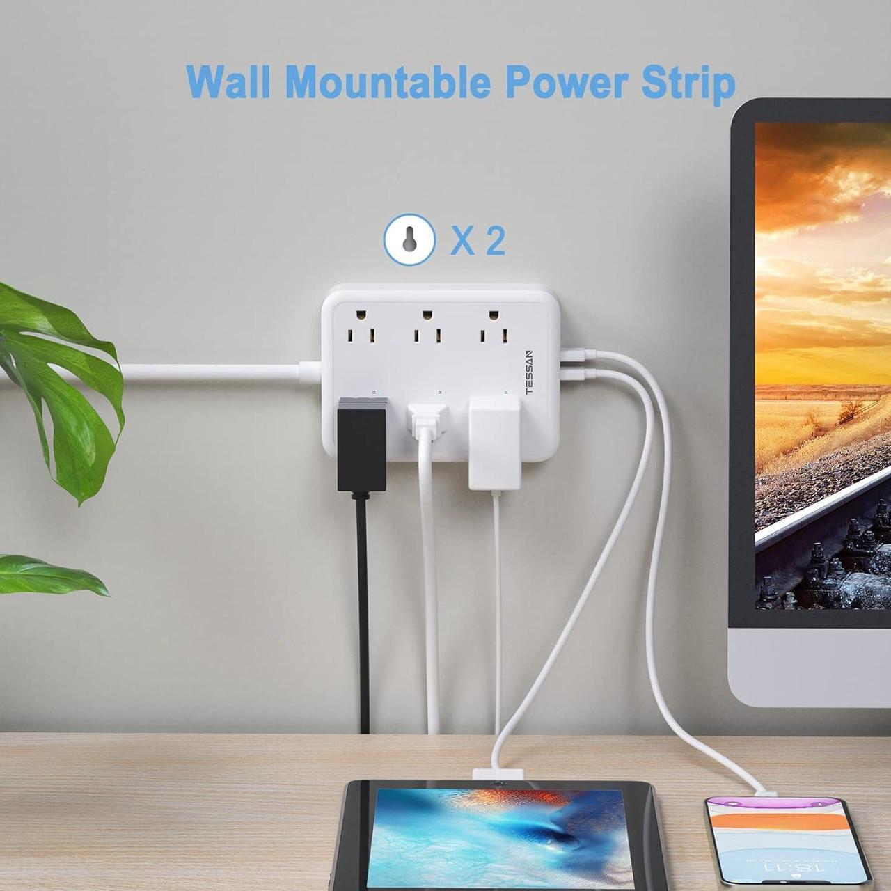 Alt view image 5 of 7 - Smart Power Strip, TESSAN WiFi Flat Plug Strip with 3 Smart Outlets and 3 USB Ports, 6 Feet Extension Cord, Wall Mountable Surge Protector, Compatible with Alexa and Google Home, White