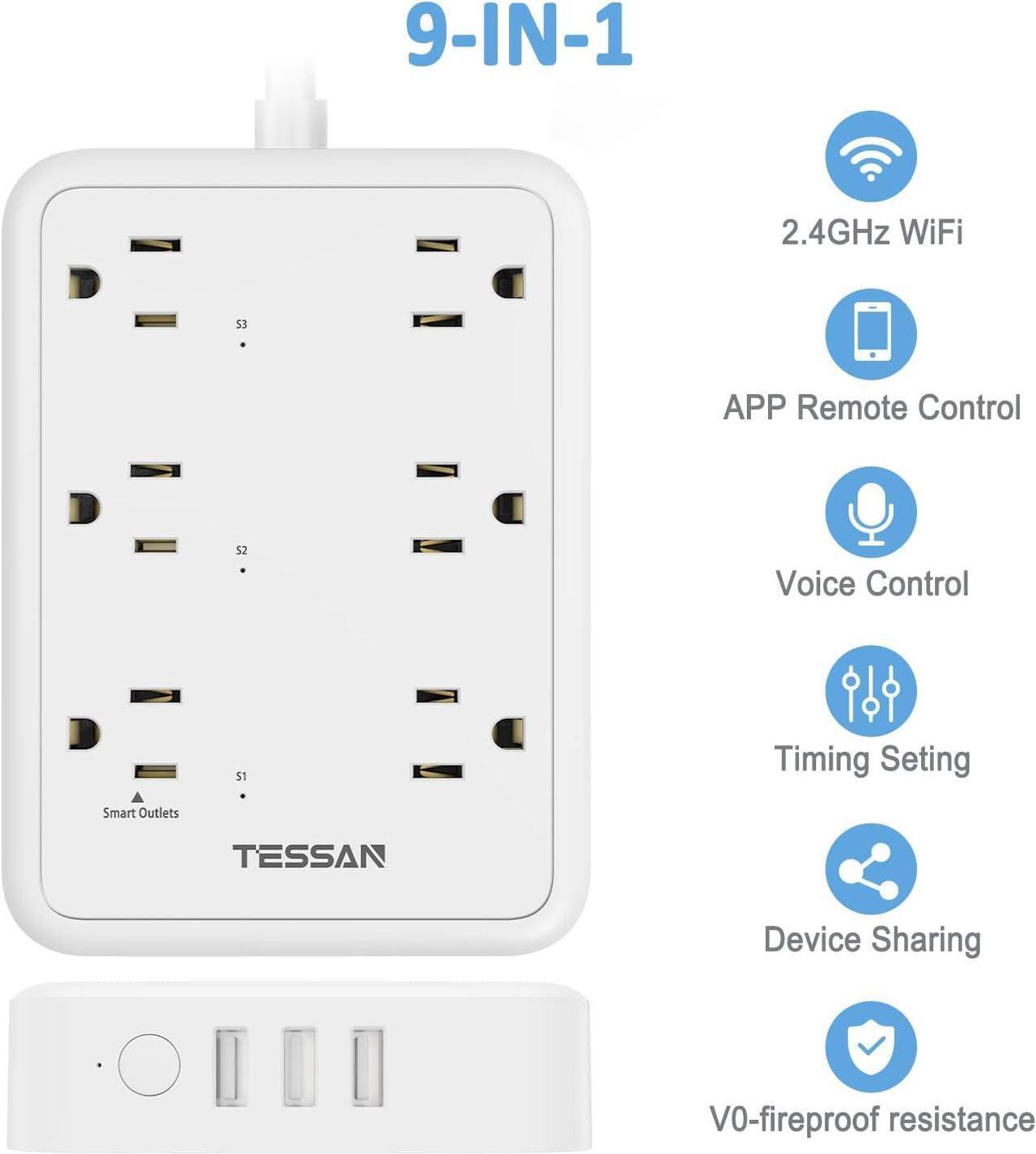 Alt view image 7 of 7 - Smart Power Strip, TESSAN WiFi Flat Plug Strip with 3 Smart Outlets and 3 USB Ports, 6 Feet Extension Cord, Wall Mountable Surge Protector, Compatible with Alexa and Google Home, White