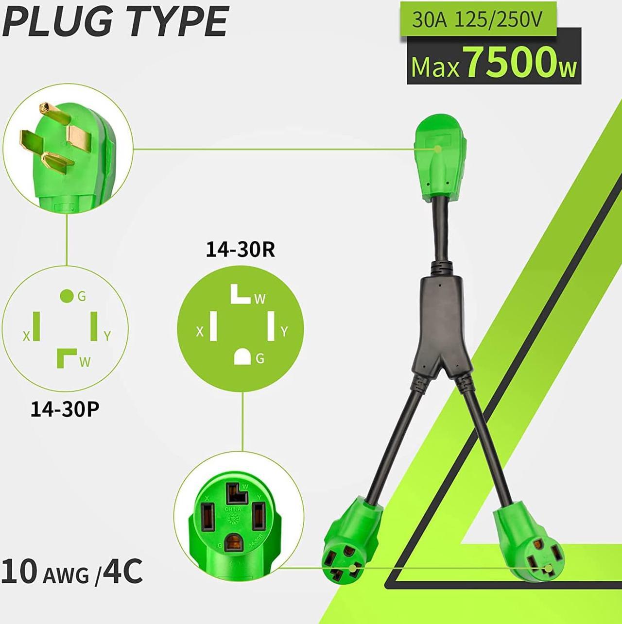 Alt view image 2 of 6 - RVMATE 4 Prong Dryer Splitter 30 Amp, NEMA 14-30P to (2)14-30R Y Receptacle 26.5 Inch, Waterproof PVC Jacket Built to Last