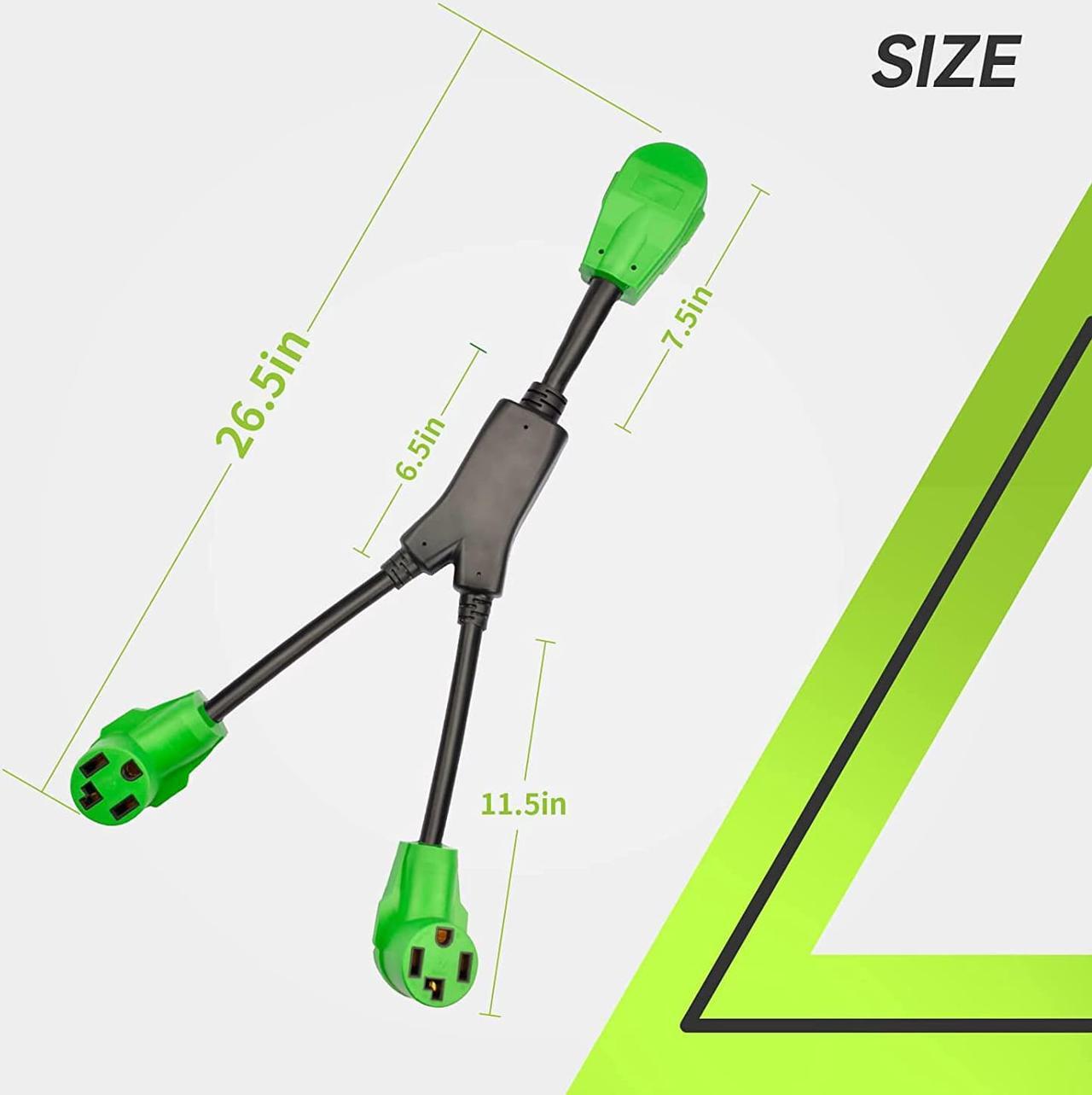 Alt view image 3 of 6 - RVMATE 4 Prong Dryer Splitter 30 Amp, NEMA 14-30P to (2)14-30R Y Receptacle 26.5 Inch, Waterproof PVC Jacket Built to Last