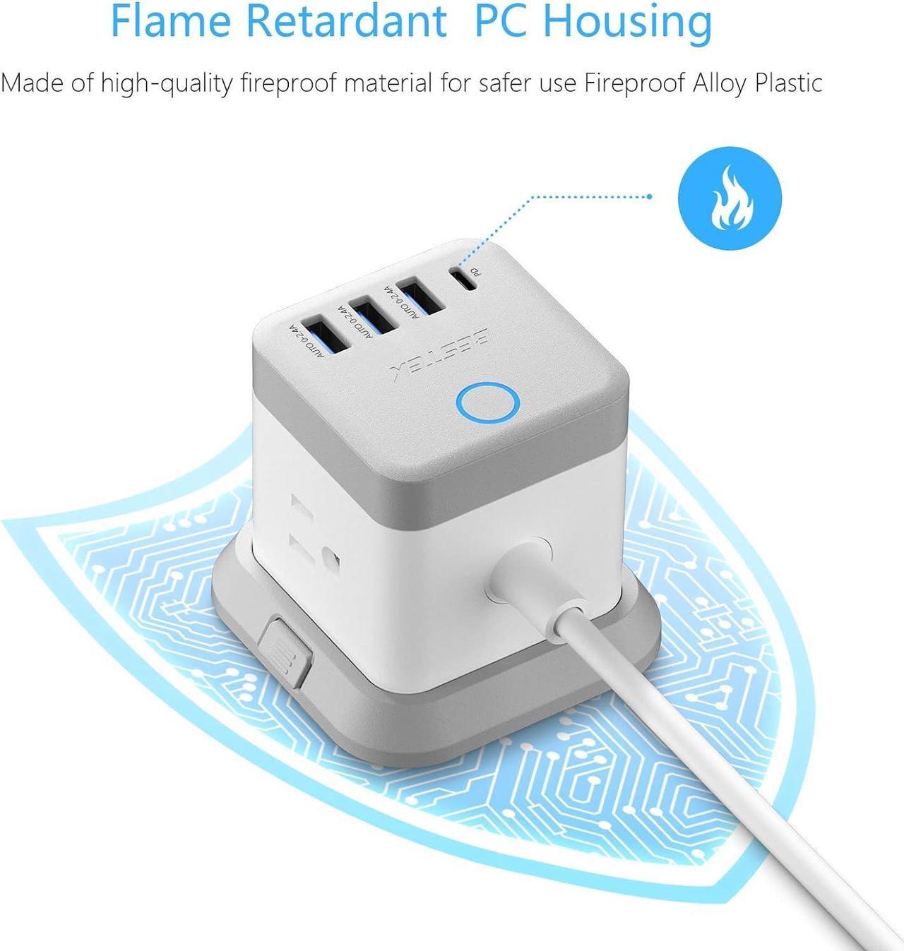 Alt view image 5 of 7 - BESTEK Power Strip with USB, Vertical Cube Mountable Power Outlet Extender with 3 Outlets, 3 USB & 1 USB-C PD20W Ports, 5 Feet Extension Cord Flat Plug and Detachable Base for Easy Mounting