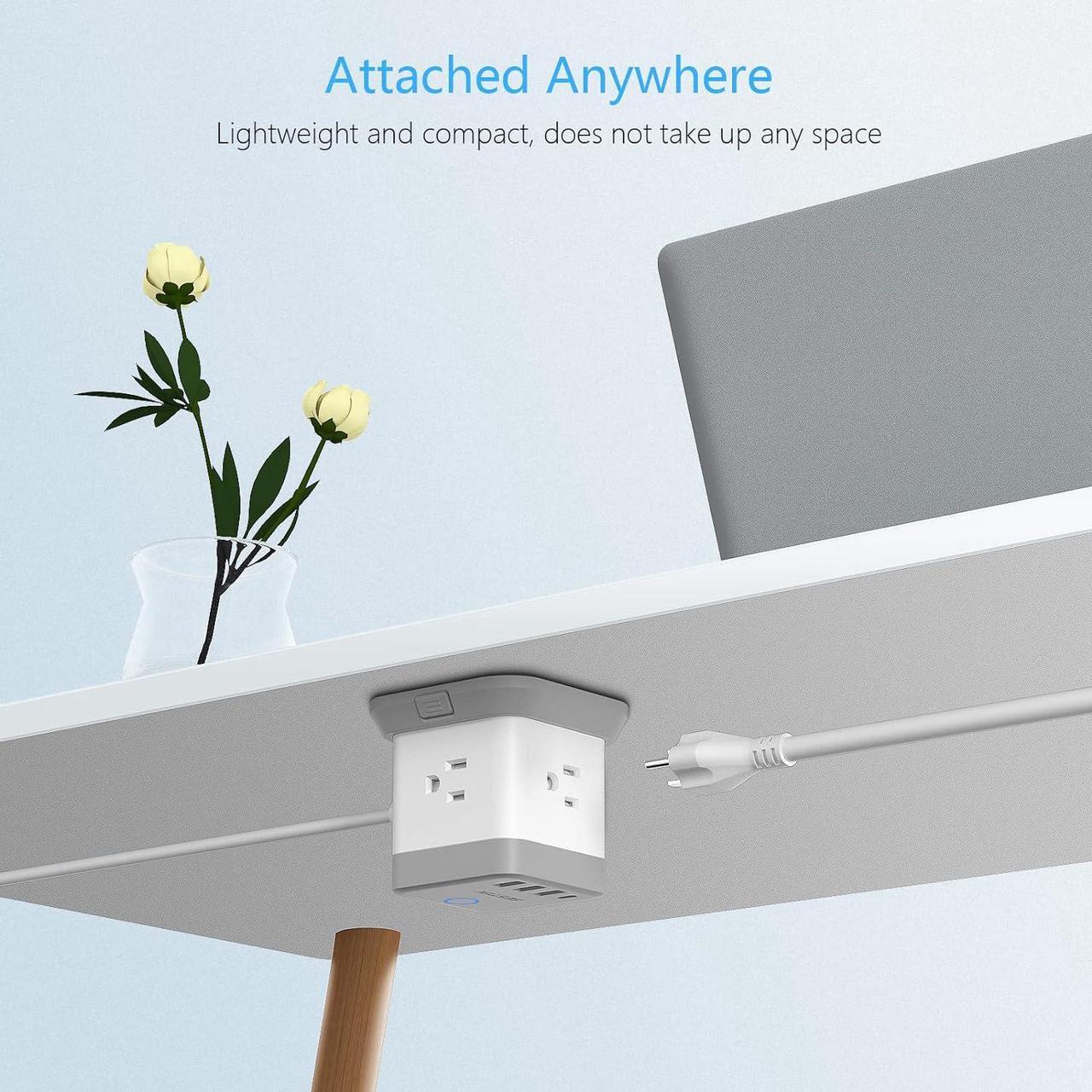 Alt view image 3 of 7 - BESTEK Power Strip with USB, Vertical Cube Mountable Power Outlet Extender with 3 Outlets, 3 USB & 1 USB-C PD20W Ports, 5 Feet Extension Cord Flat Plug and Detachable Base for Easy Mounting