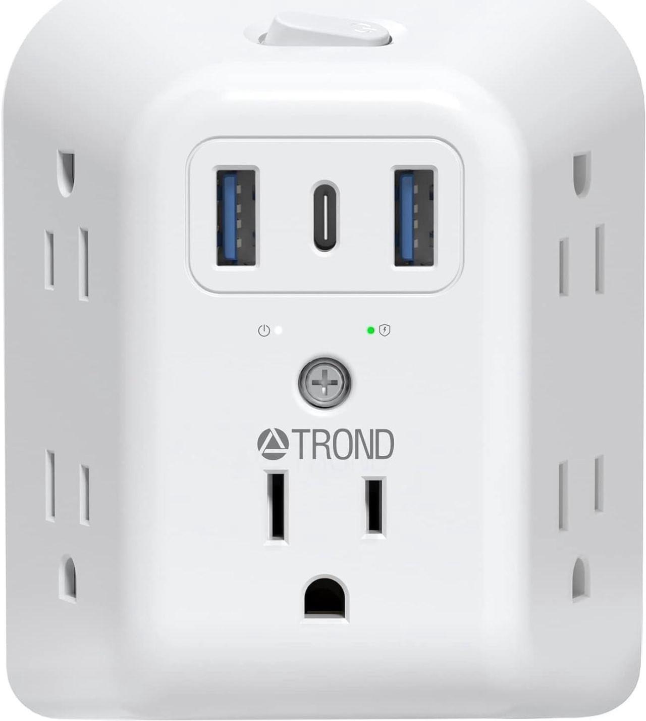Main image of 2 Prong Power Strip USB 2 to 3 Prong Outlet Adapter 5 Outlet Splitter with 3 USB Ports(1 USB C) Wall Mount 1440J Surge Protector with ON/OFF Polarized Plug for Non-Grounded Outlet Old House