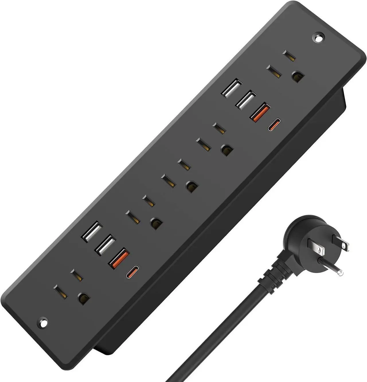 Main image of HHSOET 13 in 1 Recessed Power Strip Flat Plug, Fast Charging Furniture Outlet with USB, Conference Recessed Surge Protection Socket with 5 AC Plugs, 6 USB Ports 2 USB-C, 6ft Power Cord.(Black)