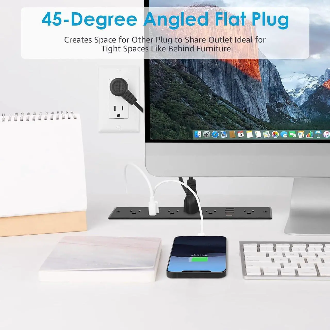 Alt view image 5 of 7 - HHSOET 13 in 1 Recessed Power Strip Flat Plug, Fast Charging Furniture Outlet with USB, Conference Recessed Surge Protection Socket with 5 AC Plugs, 6 USB Ports 2 USB-C, 6ft Power Cord.(Black)