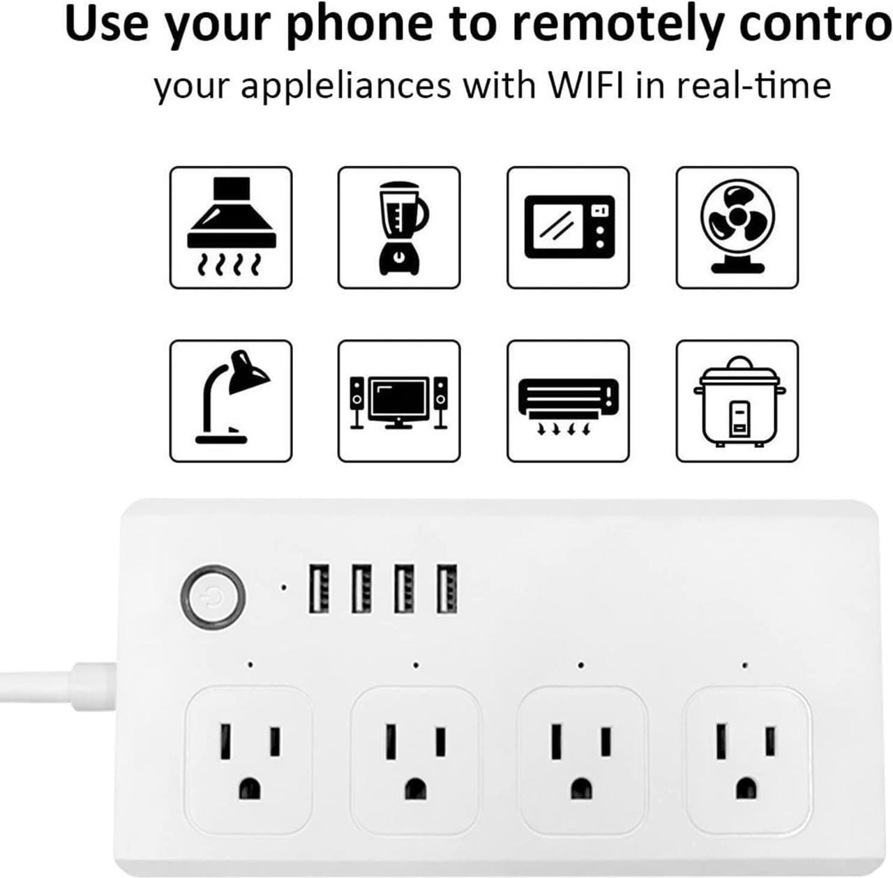 Alt view image 4 of 7 - Smart Power Strip, UseeLink WiFi Surge Protector Compatible with Alexa & Google Home, Smart Plug with 4 USB Ports & 4 AC Outlets, Voice and Remote Control & Timer Schedule, 5ft Extension Cord