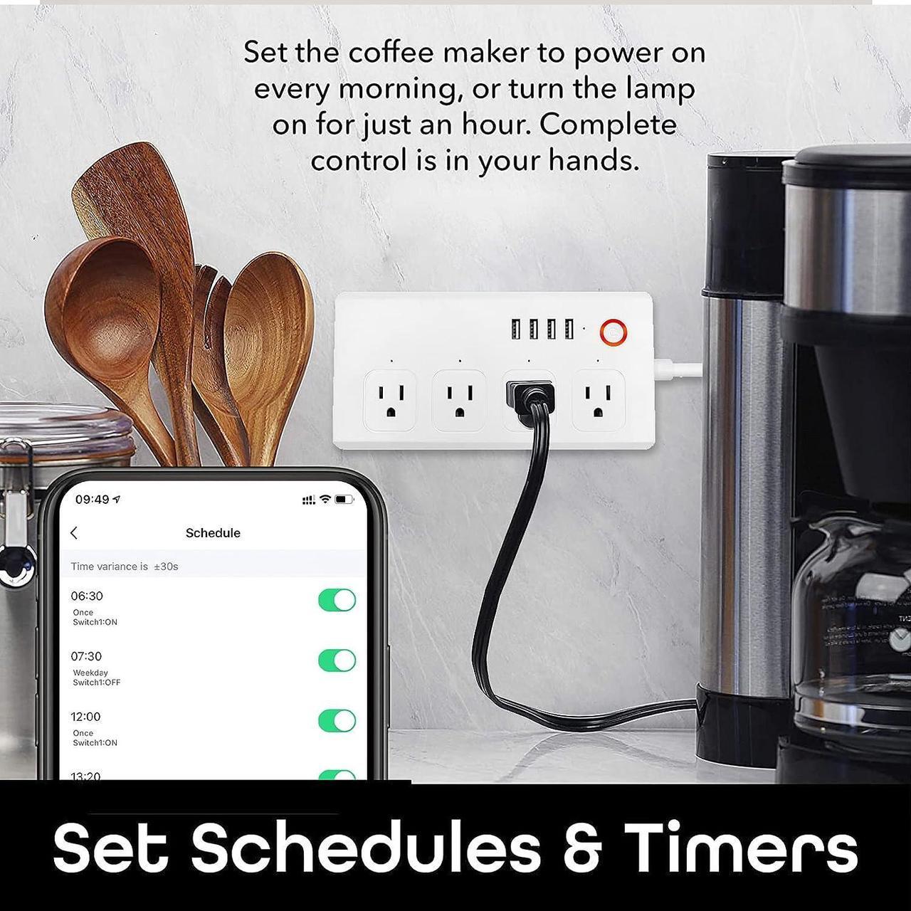 Alt view image 6 of 7 - Smart Power Strip, UseeLink WiFi Surge Protector Compatible with Alexa & Google Home, Smart Plug with 4 USB Ports & 4 AC Outlets, Voice and Remote Control & Timer Schedule, 5ft Extension Cord