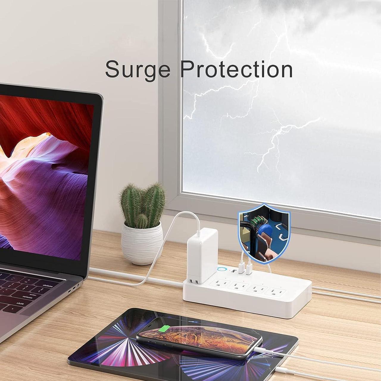 Alt view image 7 of 7 - Smart Power Strip, UseeLink WiFi Surge Protector Compatible with Alexa & Google Home, Smart Plug with 4 USB Ports & 4 AC Outlets, Voice and Remote Control & Timer Schedule, 5ft Extension Cord