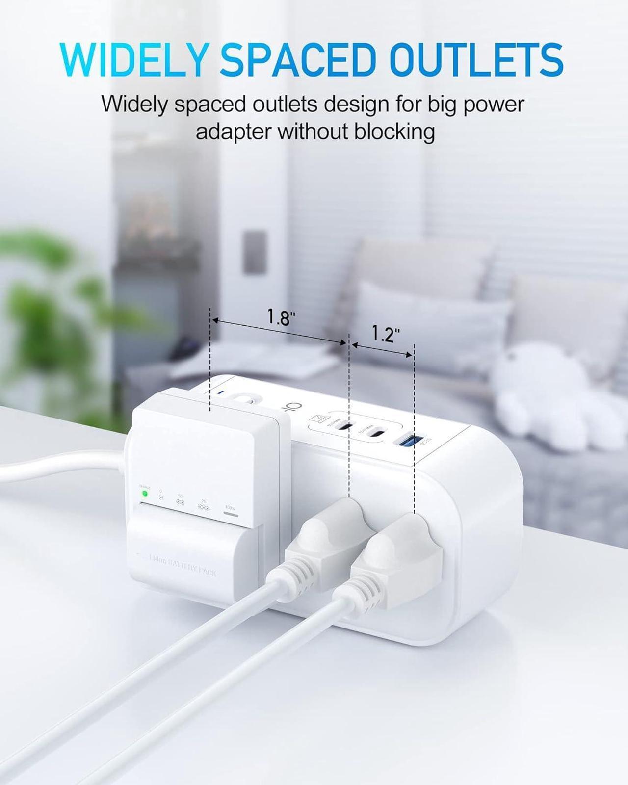 Alt view image 5 of 7 - 6FT PD 65W USB C Power Strip Surge Protector for Travel&Work, 9-in-1 Power Strip with 6 Widely AC Outlets&3 USB Ports, Overload Protection, Flat Plug, Wall Mount, Desk USB Charging Station, 1875W/15A