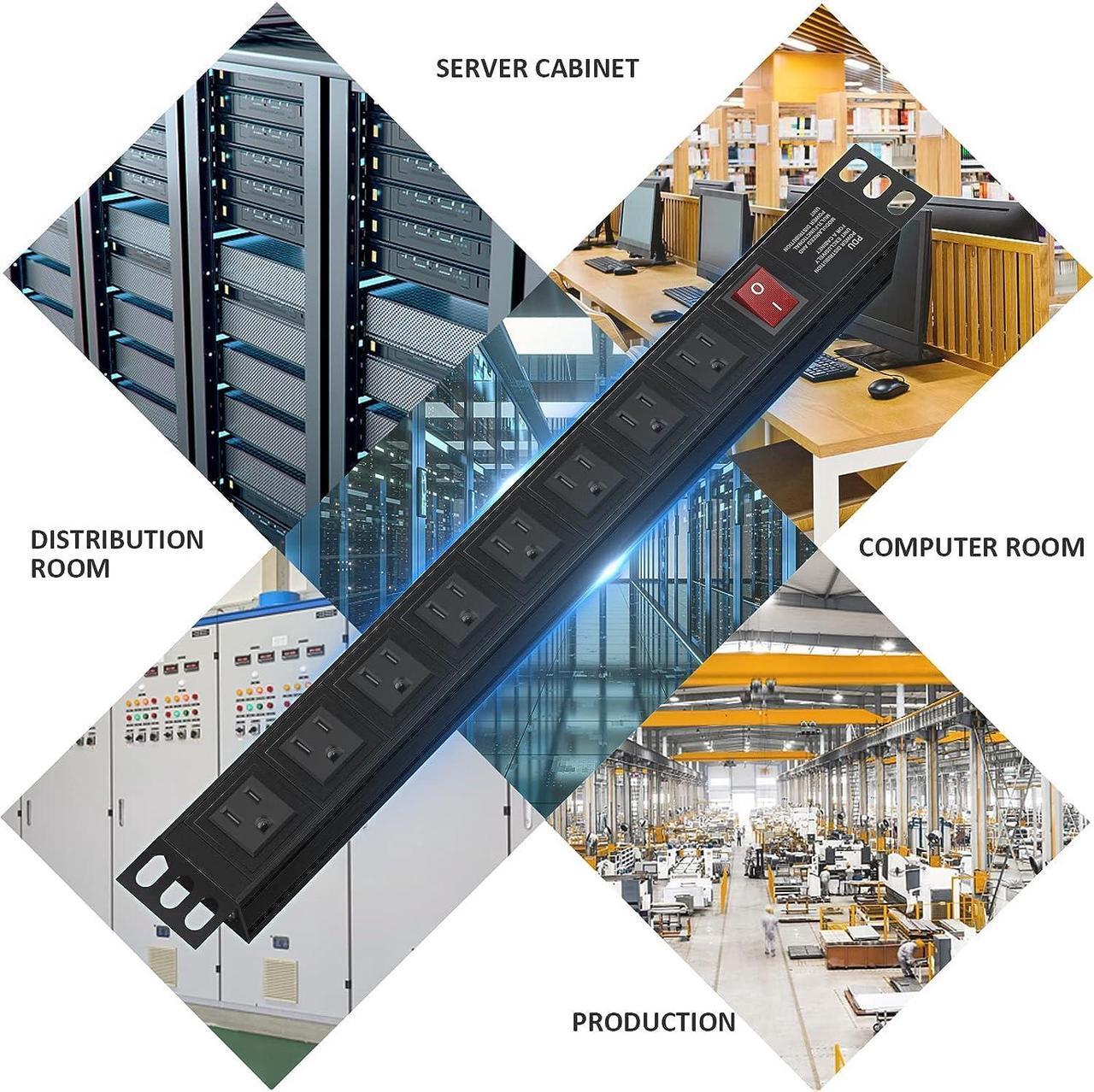 Alt view image 6 of 7 - QBA Rack Mount Power Strip, Wide Spaced 8 Outlet Power Strip Surge Protector, 1U Power Strip for Network Server Racks, 6FT Extension Cord, ETL Listed, Black