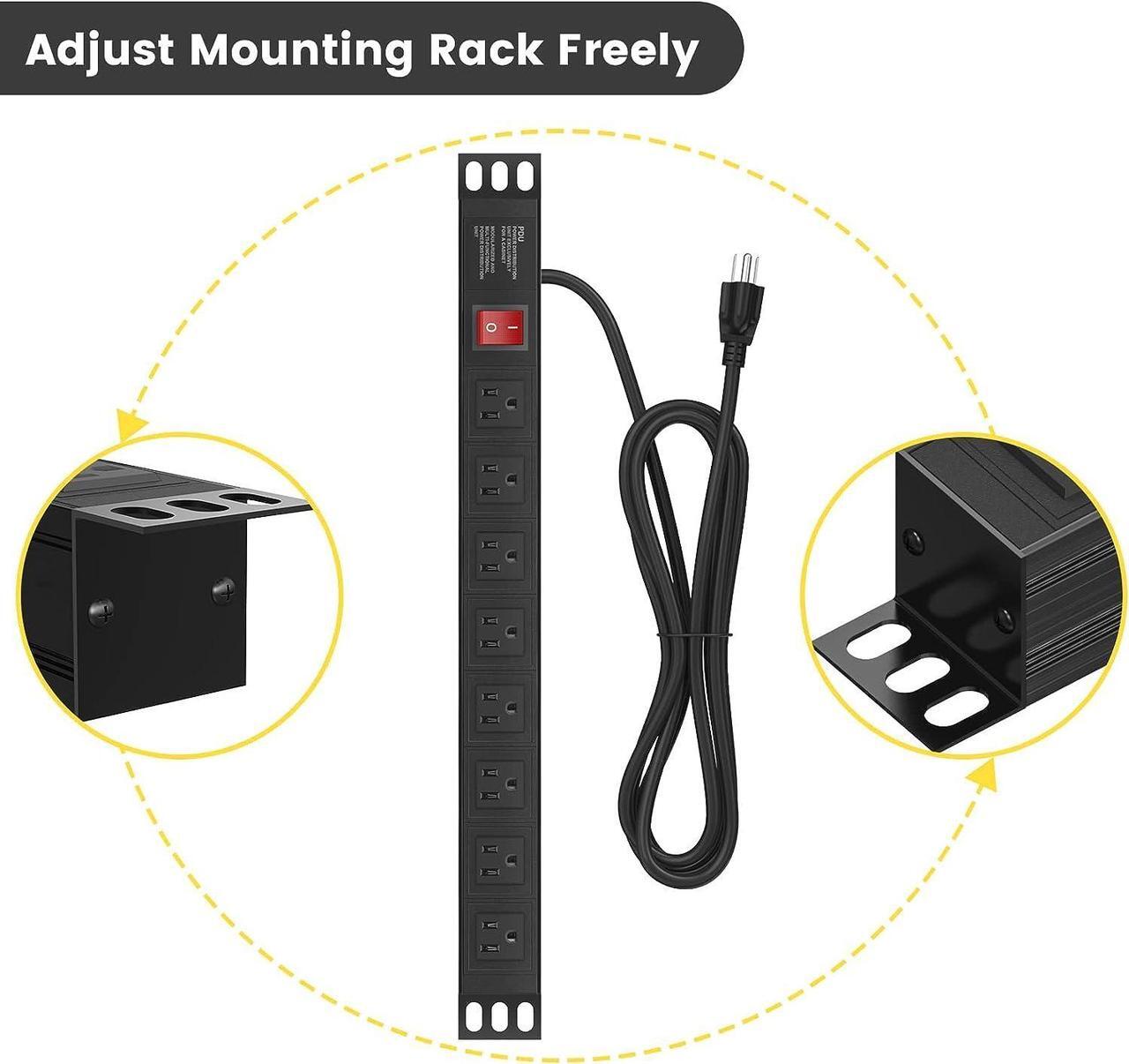 Alt view image 5 of 7 - QBA Rack Mount Power Strip, Wide Spaced 8 Outlet Power Strip Surge Protector, 1U Power Strip for Network Server Racks, 6FT Extension Cord, ETL Listed, Black