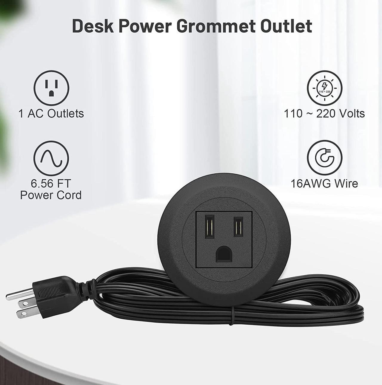 Alt view image 2 of 7 - Mini Desktop Power Hub Grommet Socket, Flush-Mount Desk Outlet Build-in 1 US Standard Outlet with 6.56 FT Extension Power Cord, Recessed Power Strip Socket for Desk Nightstand Cabinet Counter