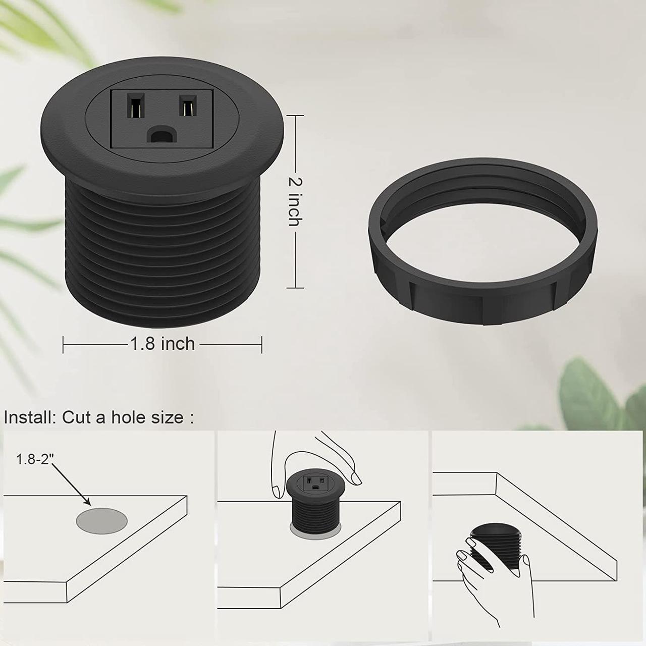 Alt view image 4 of 7 - Mini Desktop Power Hub Grommet Socket, Flush-Mount Desk Outlet Build-in 1 US Standard Outlet with 6.56 FT Extension Power Cord, Recessed Power Strip Socket for Desk Nightstand Cabinet Counter