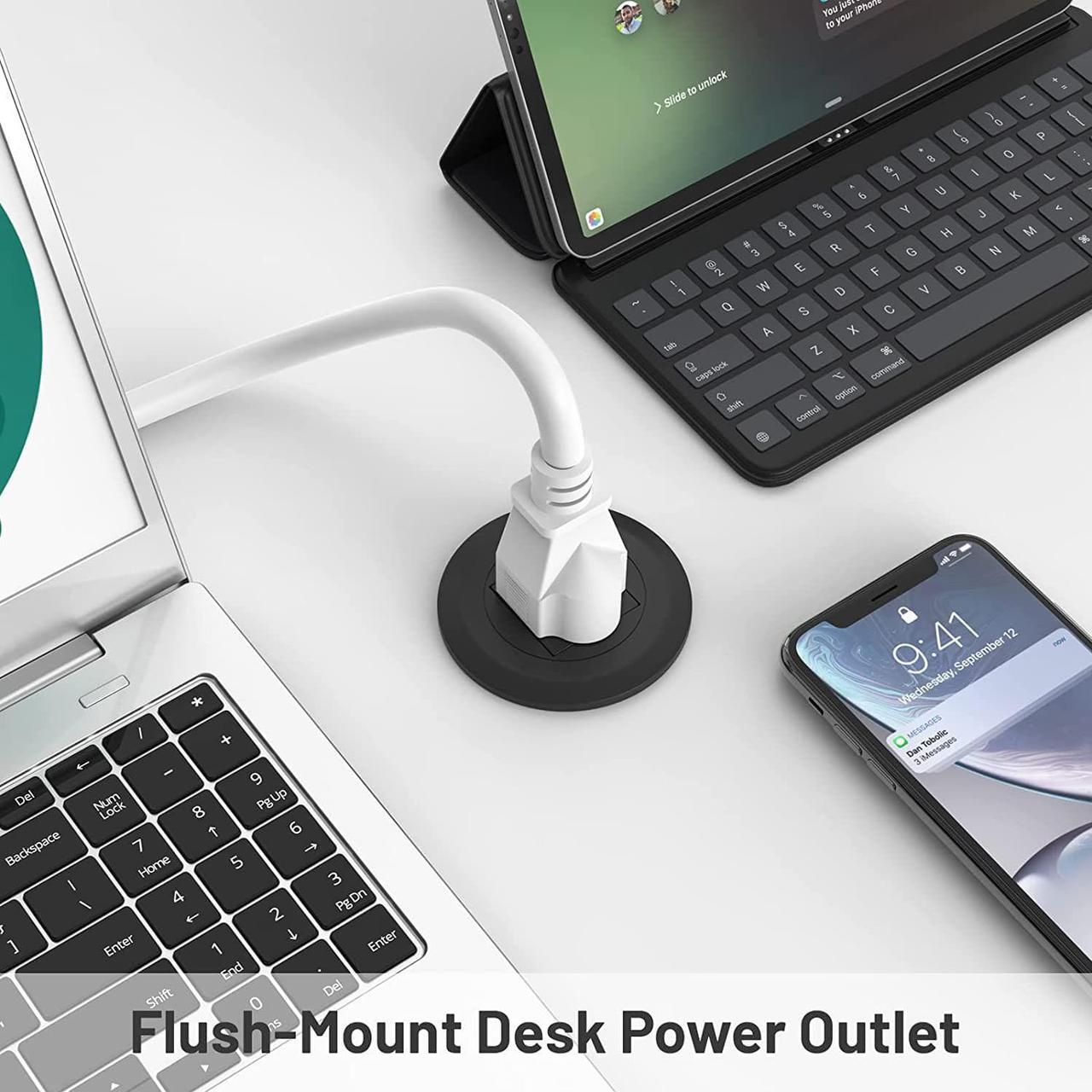 Alt view image 5 of 7 - Mini Desktop Power Hub Grommet Socket, Flush-Mount Desk Outlet Build-in 1 US Standard Outlet with 6.56 FT Extension Power Cord, Recessed Power Strip Socket for Desk Nightstand Cabinet Counter