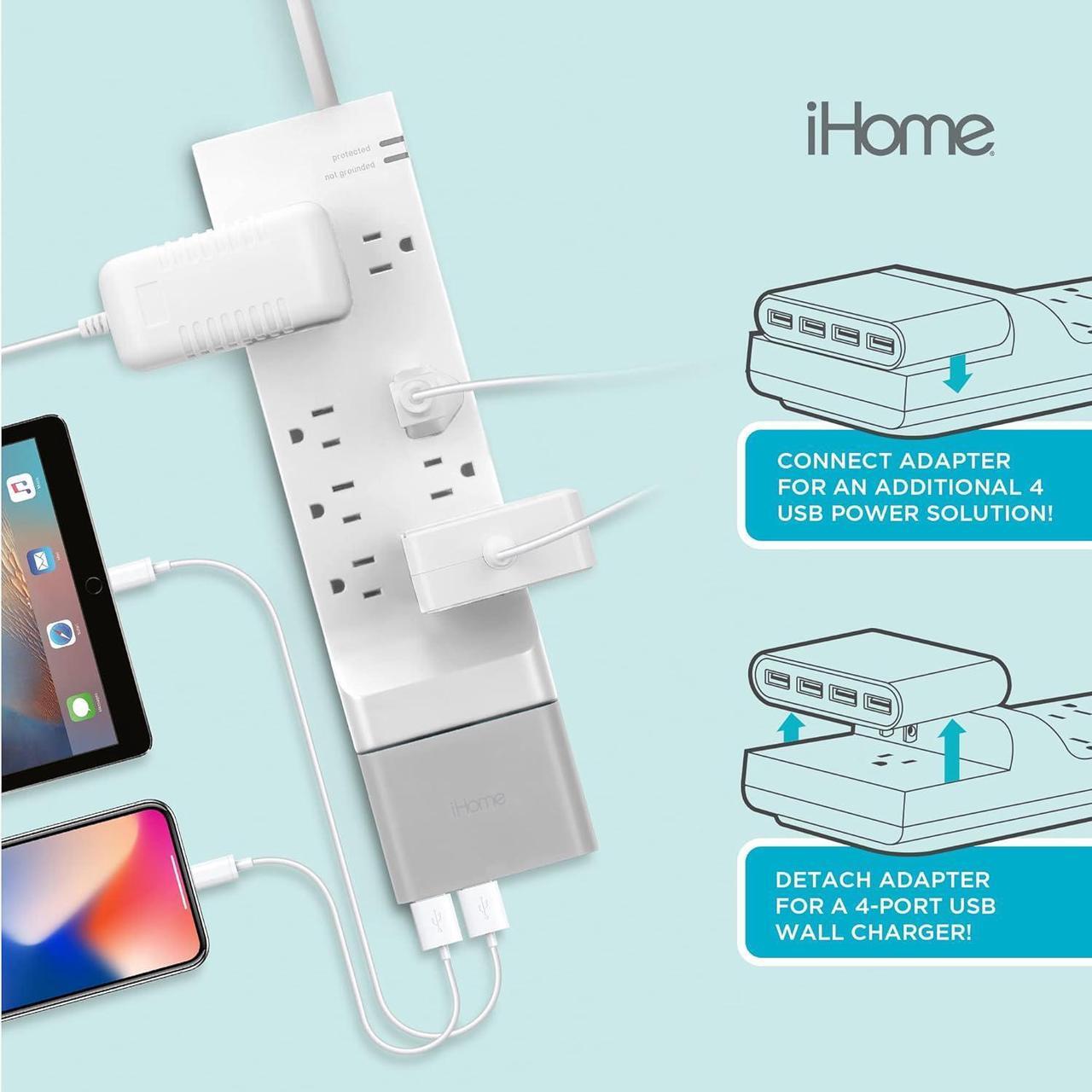 Alt view image 3 of 7 - iHome Power Rover Power Strip & Slim USB Wall Charger Bundle: Detachable Multiport USB Charger & 6 ft Extension Cord Multi Plug Outlet Extender, 9 AC Outlet Power Strip Surge Protector