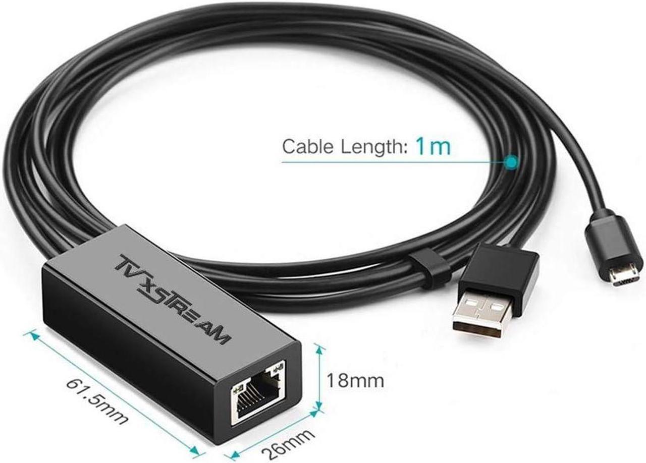 Alt view image 4 of 5 - USB Ethernet Adapter (Black) for Firesticks (Gen 2 and 4K Versions) Chromecast with Micro not Type C Connection, USB to RJ45 Ethernet Adapter USB Power Supply Cable, speeds up to 100Mbps
