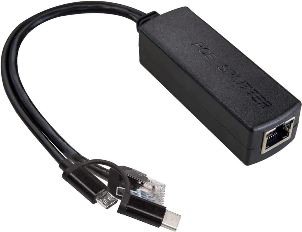 UCTRONICS Gigabit PoE Splitter 5V 3A, 2-in-1 PoE to USB C/Micro USB Adapter, IEEE 802.3af/at Compliant 10/100/1000Mbps for Raspberry Pi 3/4, Security IP Cameras and More