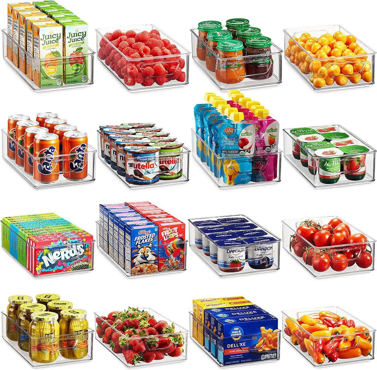 Main image of Set Of 16 Refrigerator Organizer Bins - Plastic Pantry Organization and Storage Baskets - Stackable Food Fridge Organizers with Cutout Handles for Freezer, Kitchen, Countertops, Cabinets