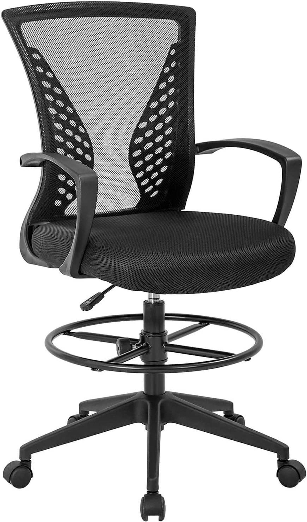 BestOffice Tall Office Arms Foot Rest Back Support Adjustable Height Rolling Swivel Chair Mesh Drafting Stool for Standing Desk Adults Women, Black