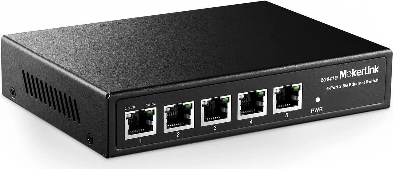 MokerLink 5 Port 2.5G Ethernet Switch, 5 x 2.5GBASE-T Ports, Compatible with 10/100/1000Mbps, Metal Unmanaged Fanless Network Switch