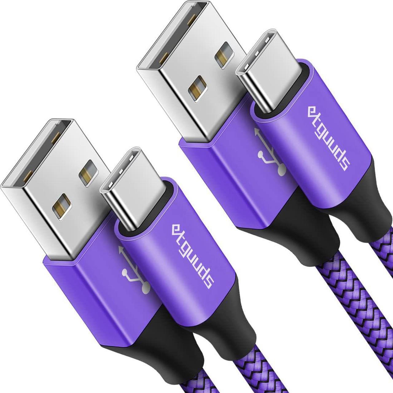 etguuds Purple Long USB C Cable 10ft, 2-Pack USB to USB C Cable 3A Fast Charging Type C Cable Braided Data Cord for iPhone 15 Pro Max Plus, for Samsung Galaxy S24 S23 S22 S21 S20 Note 20, Pixel Moto