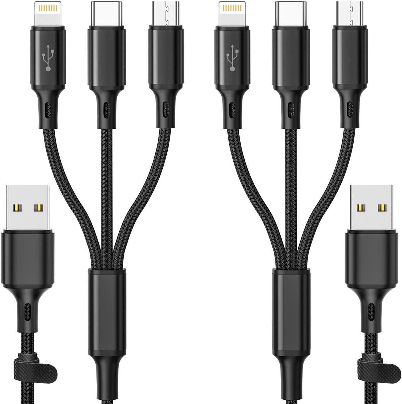 Multi Charging Cable 2Pack 10FT 3 in 1 Universal Multiple USB Cable Organized Nylon Braided Fast Charging Cord Adapter with Type-c, Micro USB and Lightning for iPhone 15/15 Pro/Tablets/Samsung/LG