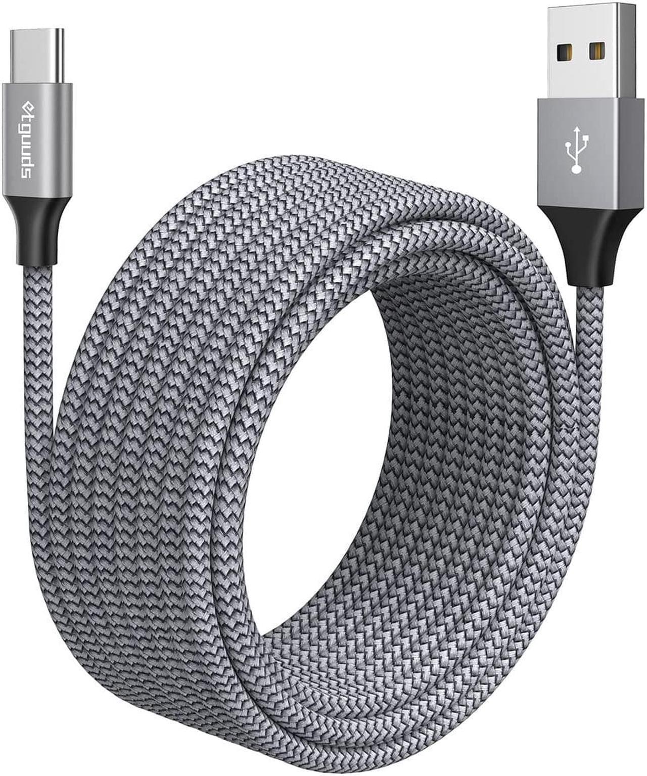 etguuds USB C Cable [20ft/6m], 1-Pack, Long USB-A 2.0 to USB-C Cable, Fast Charging Type C Charger Cord Nylon Braided for Samsung Galaxy Note, LG, Moto, Pixel, Switch, and Other USB C Devices - Gray